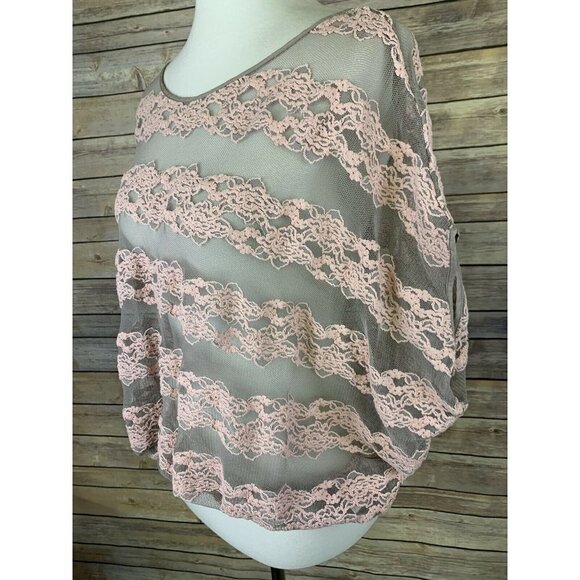 Free People XS Sheer Lace Top Balloon Style Gray - Picture 4 of 10